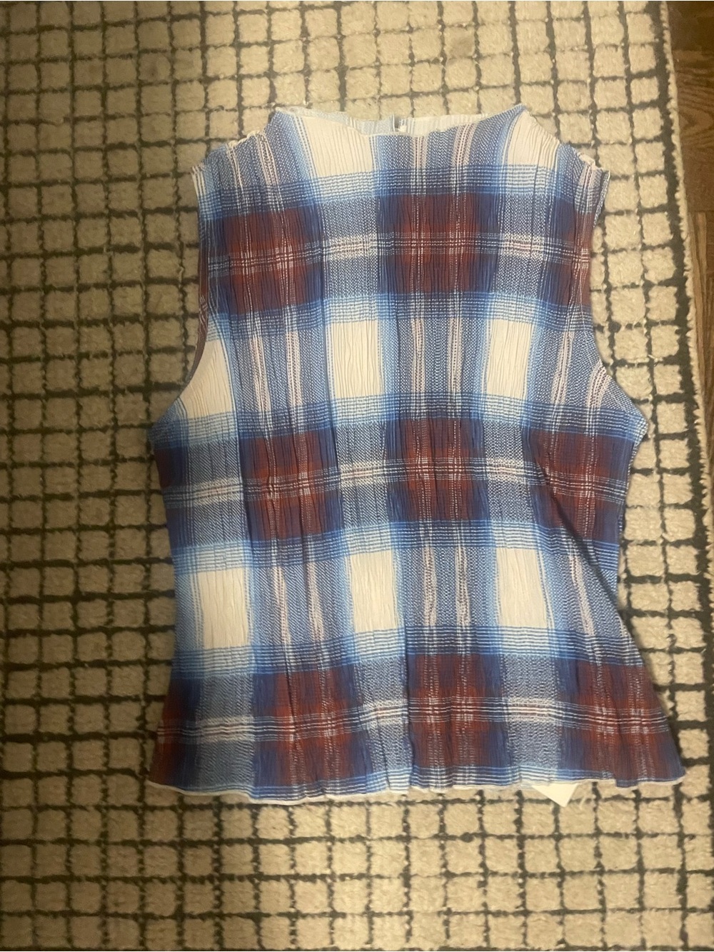Commense Blue White & Brown Plaid Sleeveless Tank